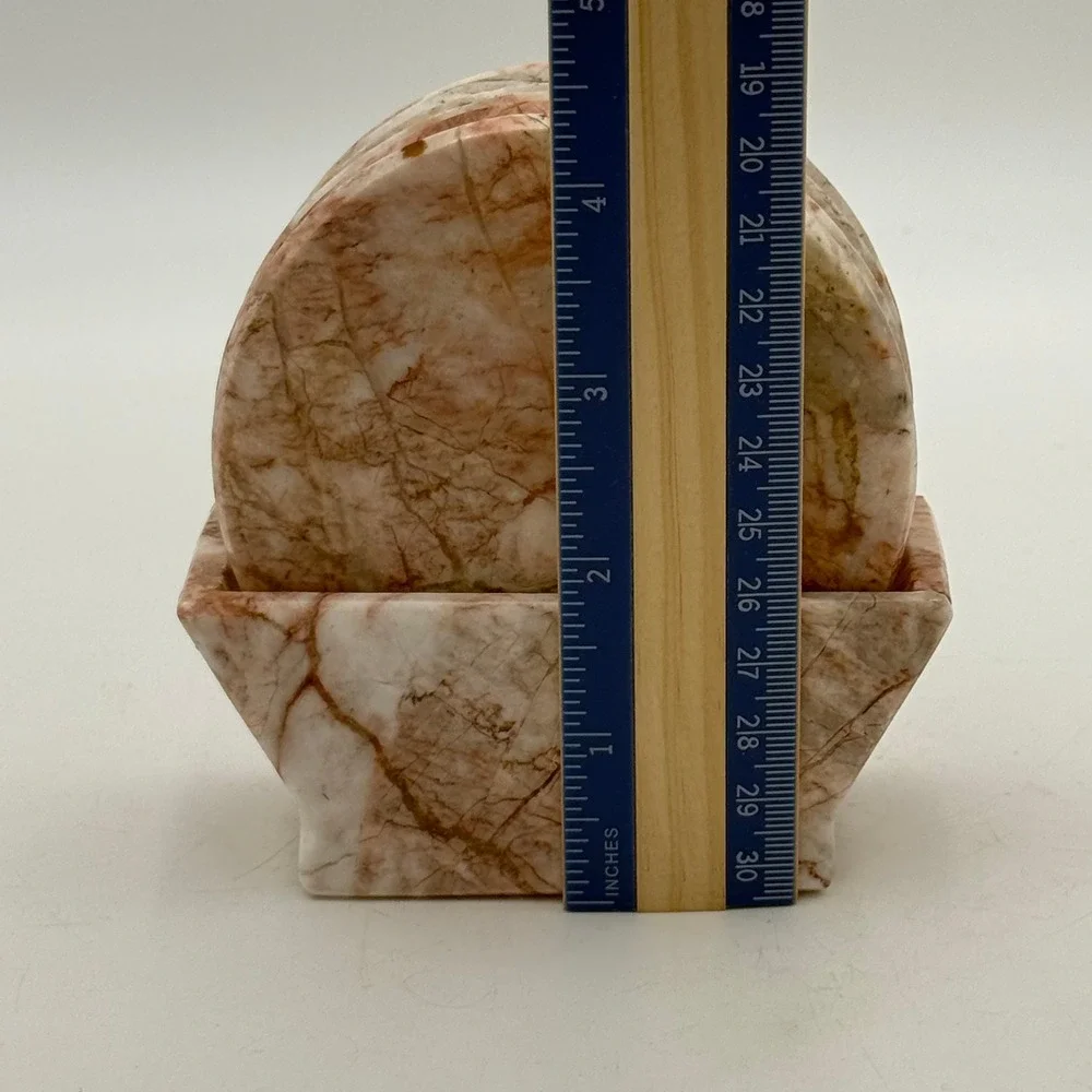 Vintage Pink Marble Coaster Set of 6 with Matching Holder Natural Stone Round